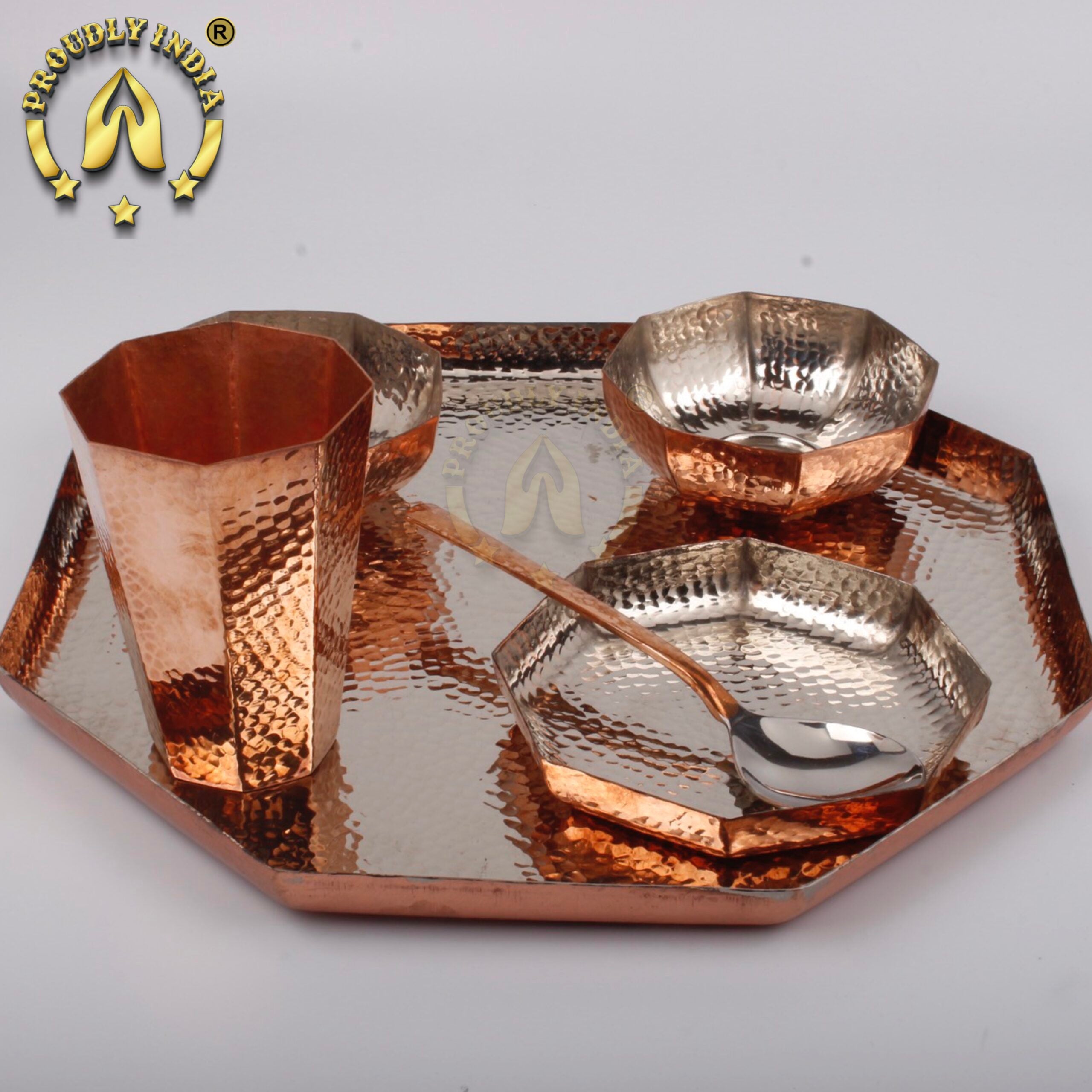 Copper Hexagon Thali Set 6 Piece