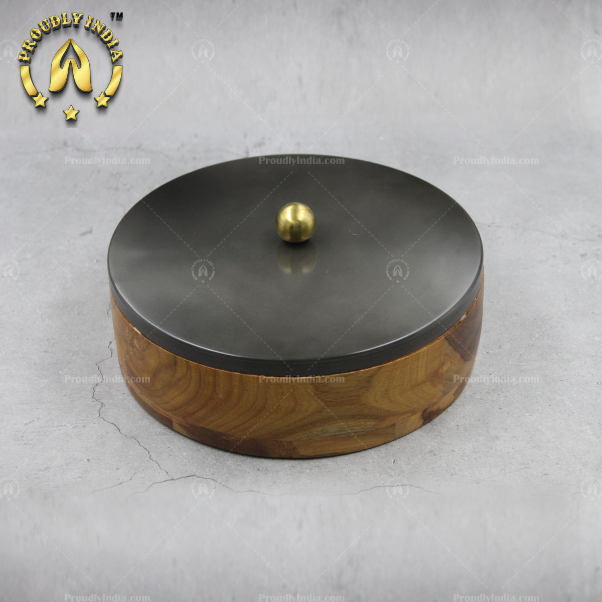 Wooden Masala Box With Metal Lid