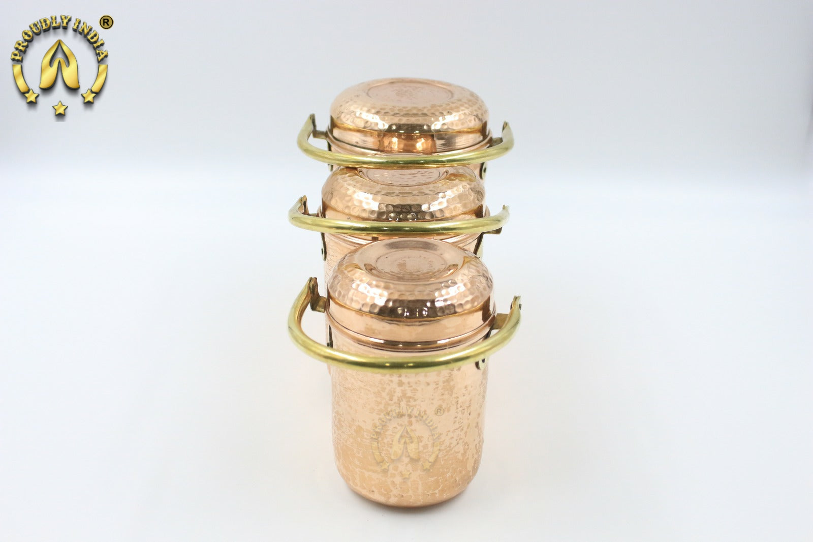 Set Of 3 Copper Storage Container With Brass Handle