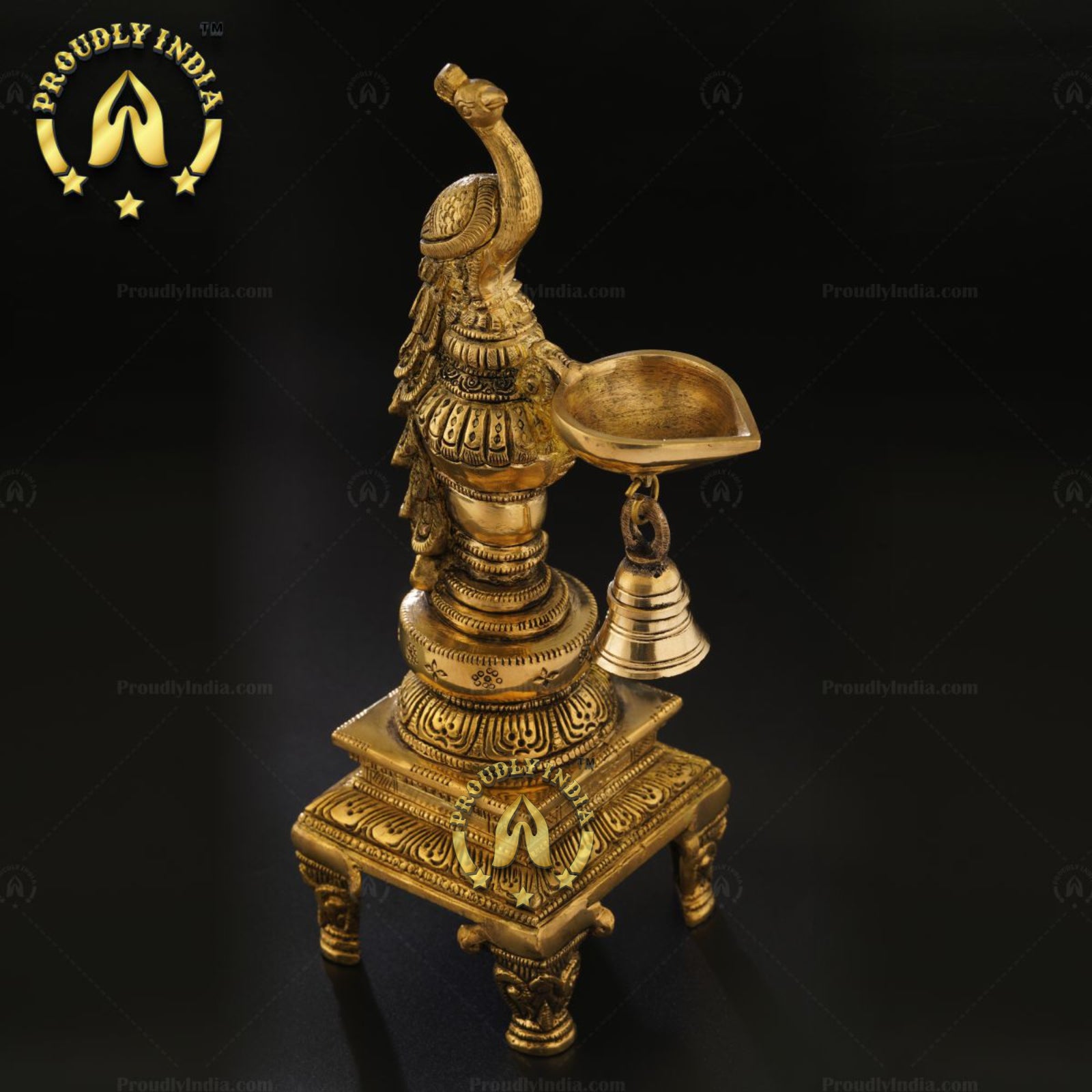 Brass Peacock Pair Diya with Bell