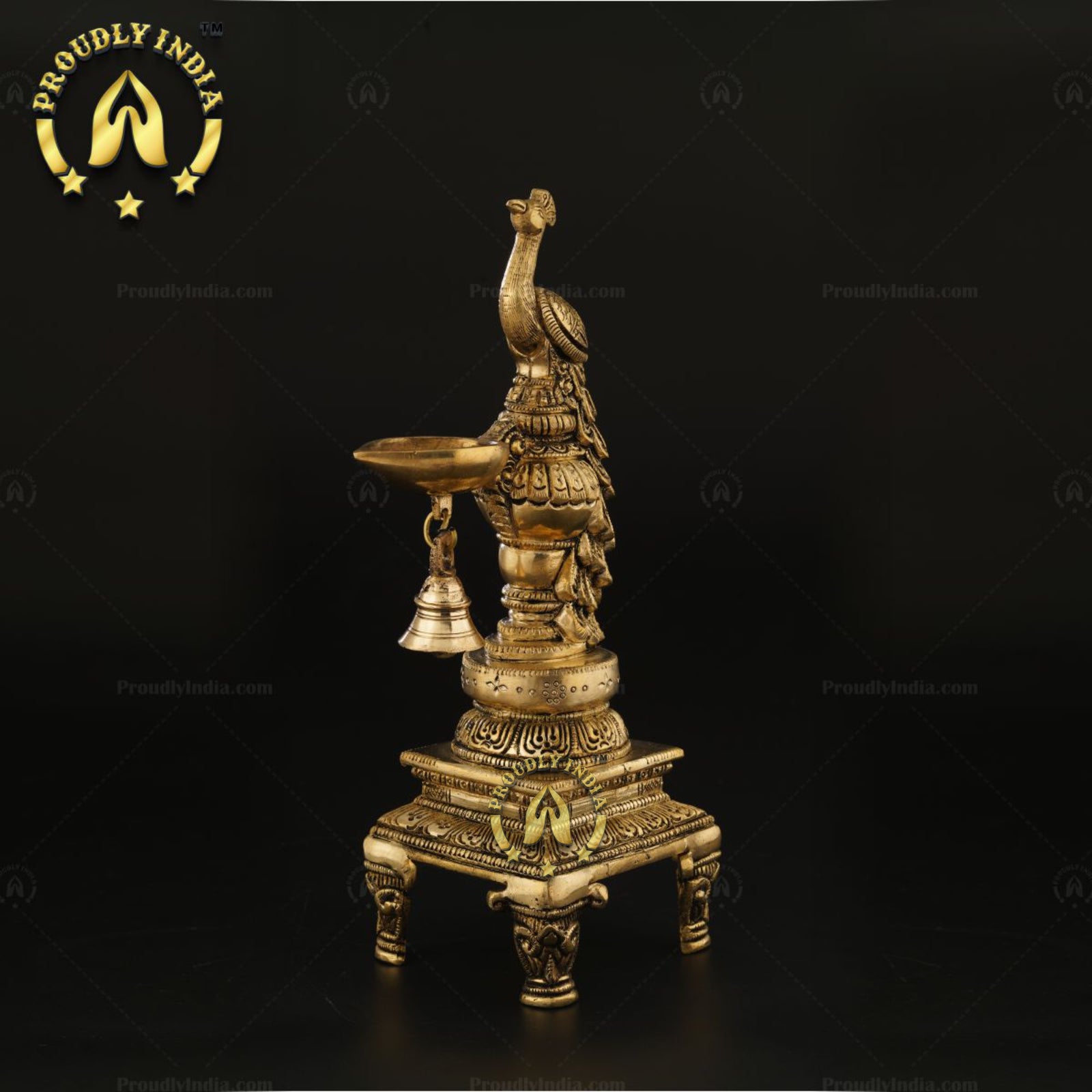 Brass Peacock Pair Diya with Bell