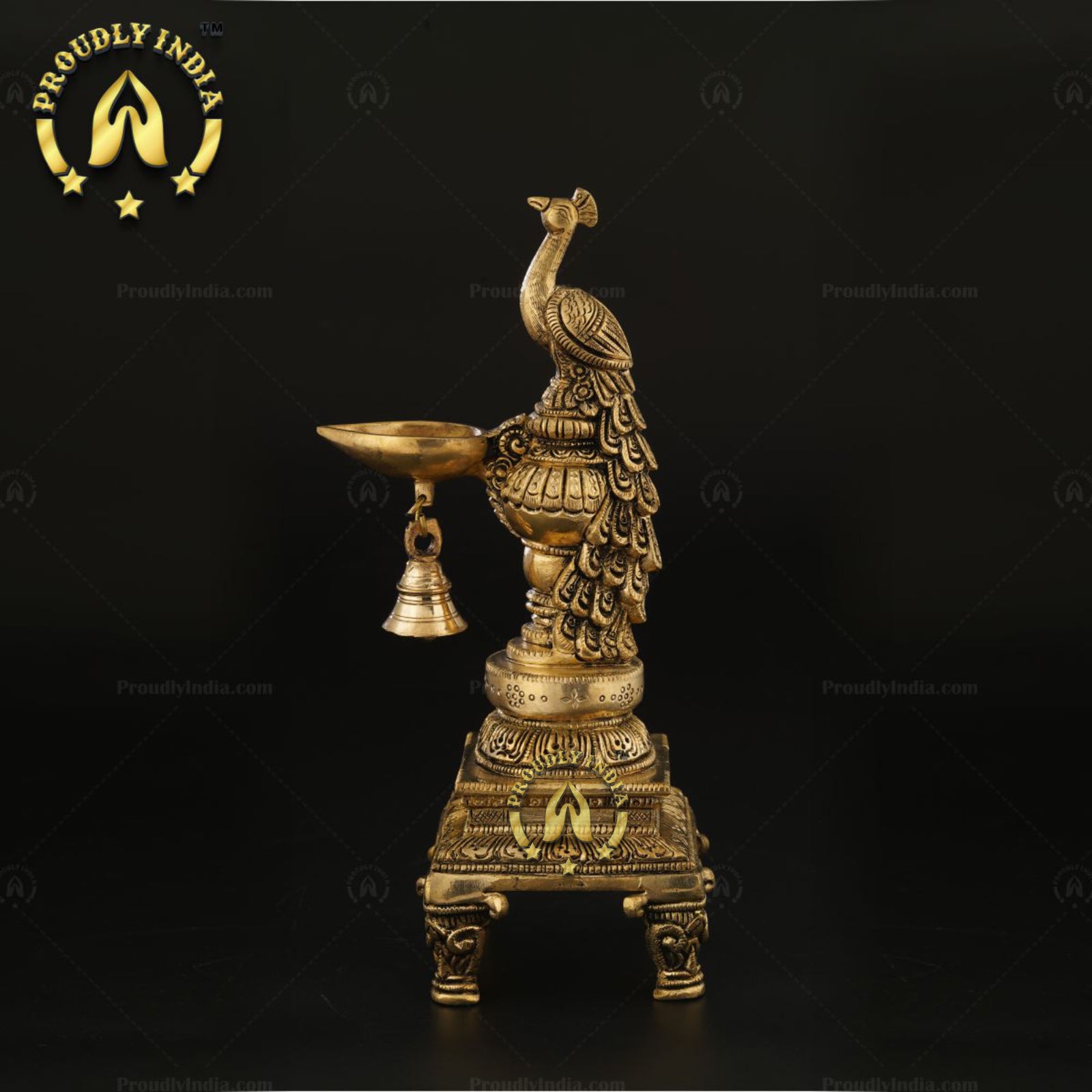 Brass Peacock Pair Diya with Bell