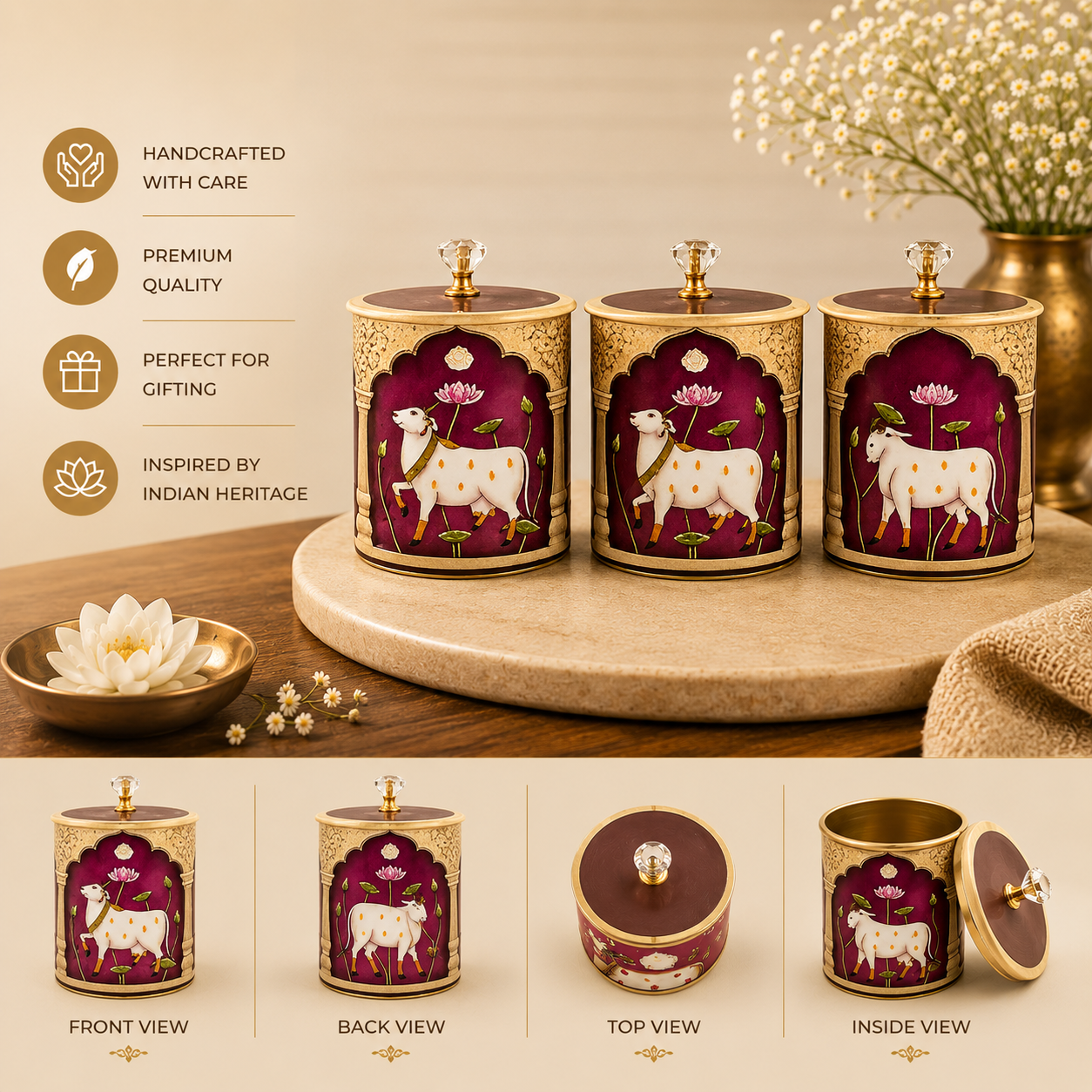 4" Maroon Pichwai Canister ( Set of 25 )