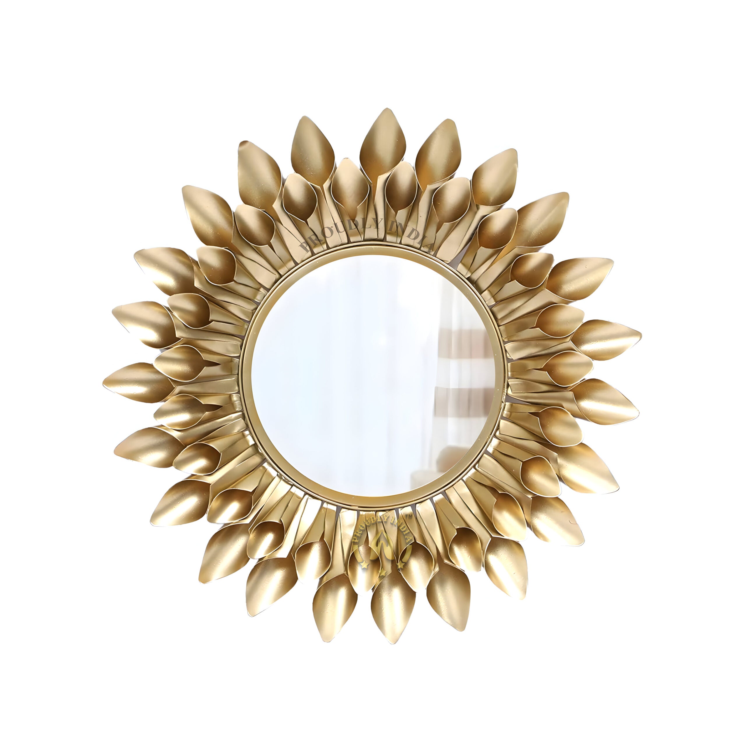 Golden Bloom Aura Metal Wall Mirror