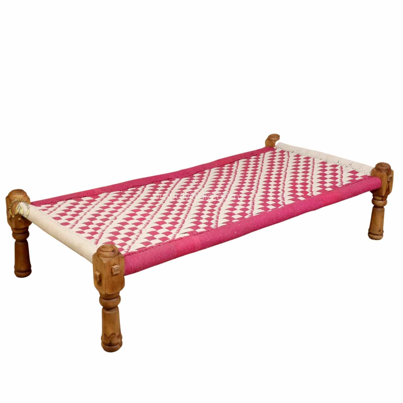 Pink and White Cotton Knitted Charpai