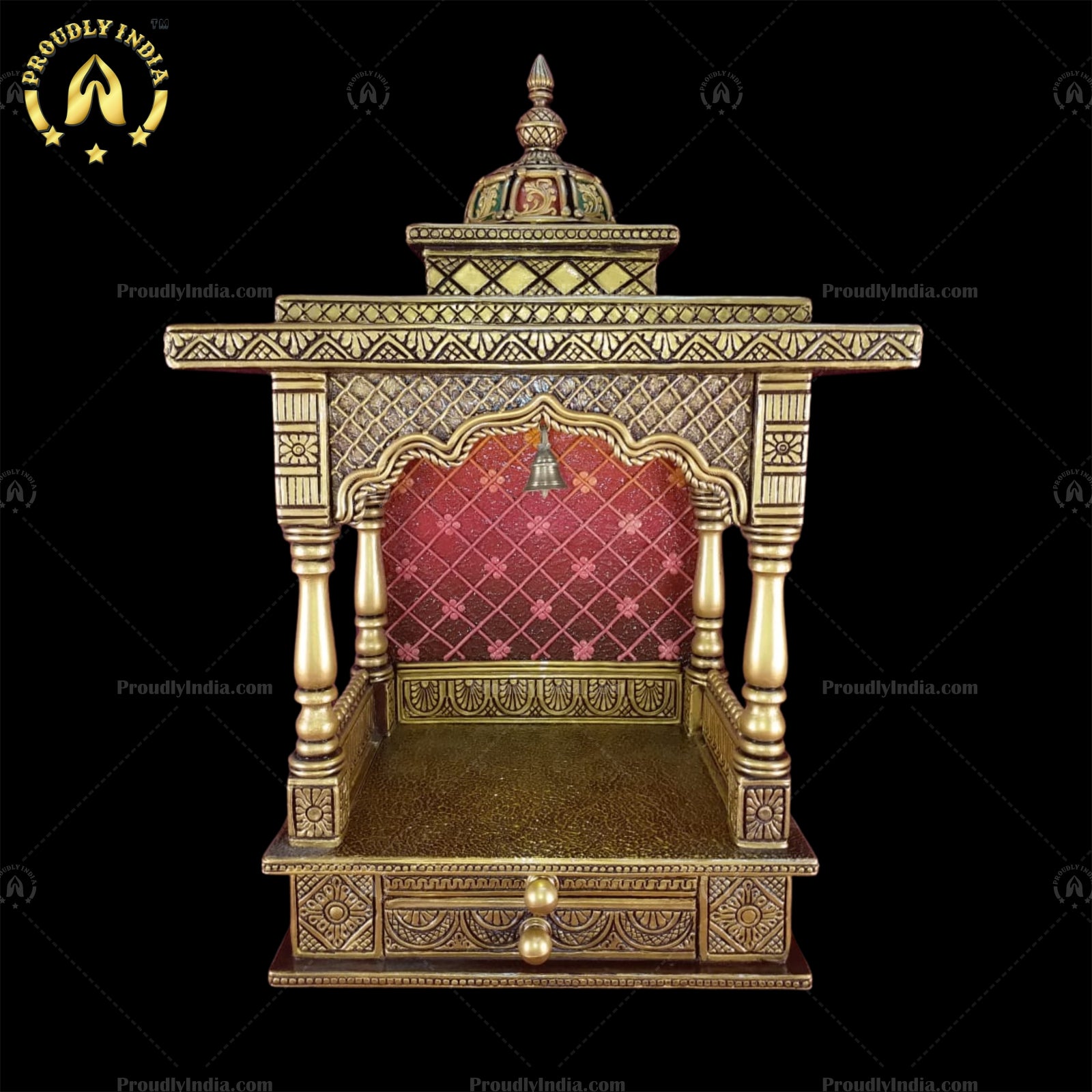 Hindu Pooja Mandir Gold Painted Wooden Hand Made