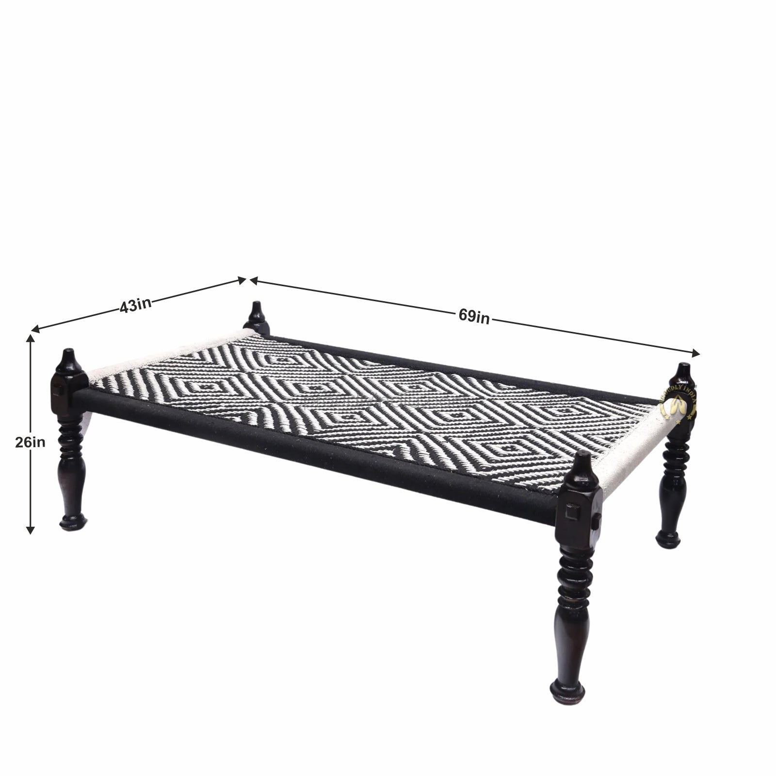 Black And White Rope Wooden Khatiya Bed