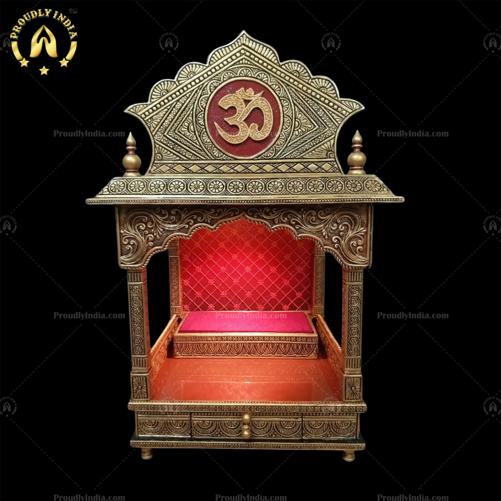 Big Square Mandir With Ghumat/Traditional Indian Style, Big Square Mandir With Ghumat,Hindu Puja Mandir,Pooja Ghar Mandap For Worship Home Office Wall Decor Art