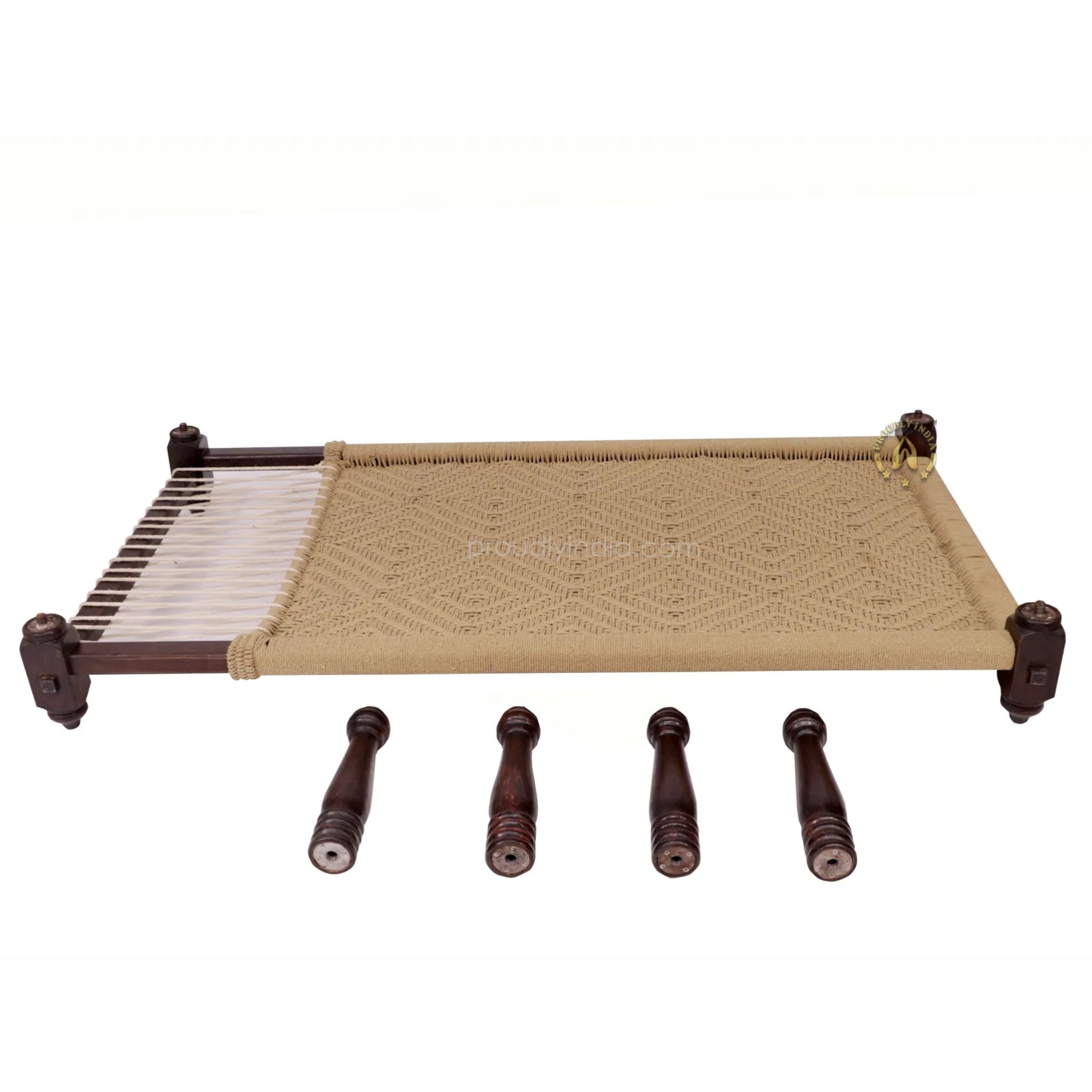 Wooden Beige Handwoven Charpai Daybed