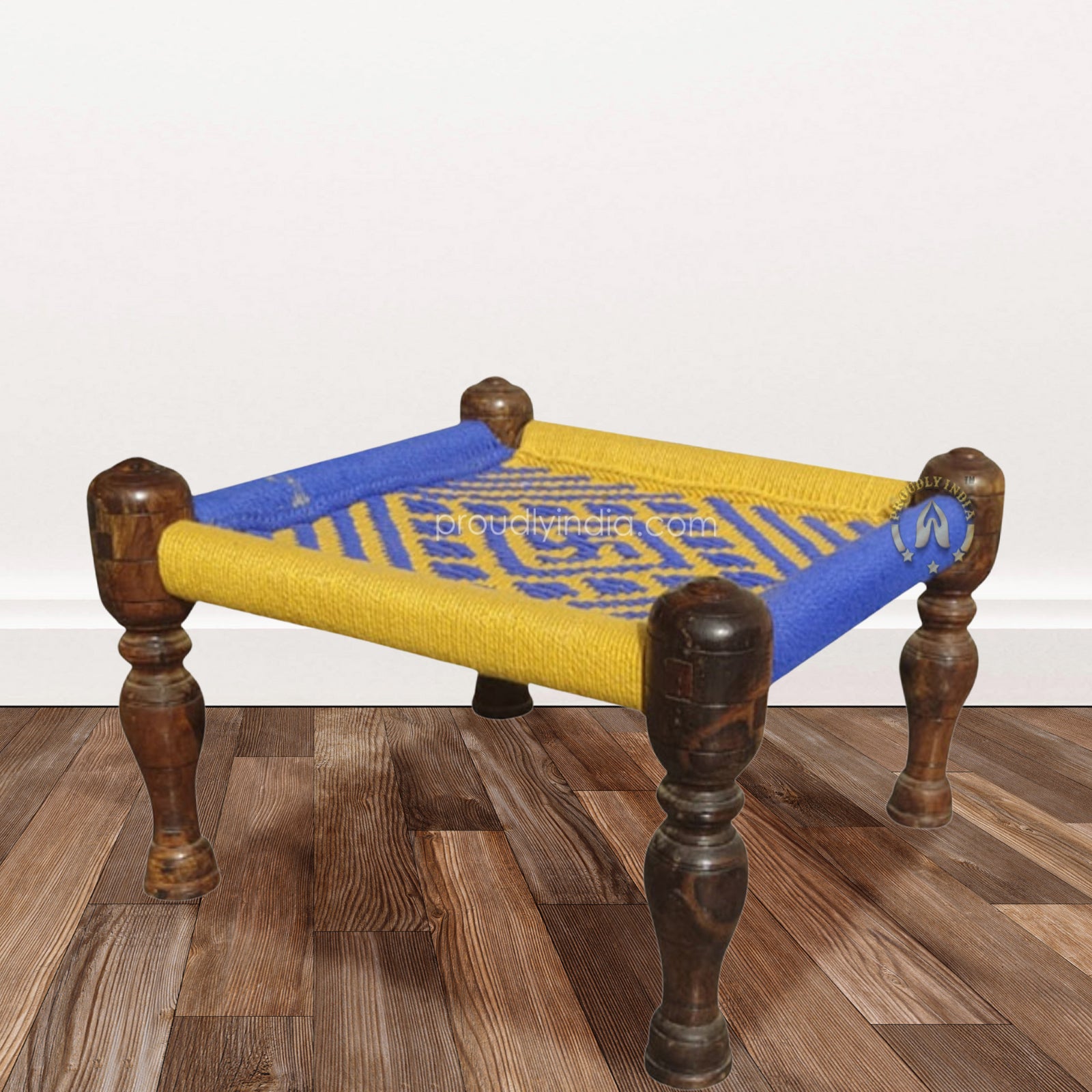 Yellow and Blue Wooden Chowki