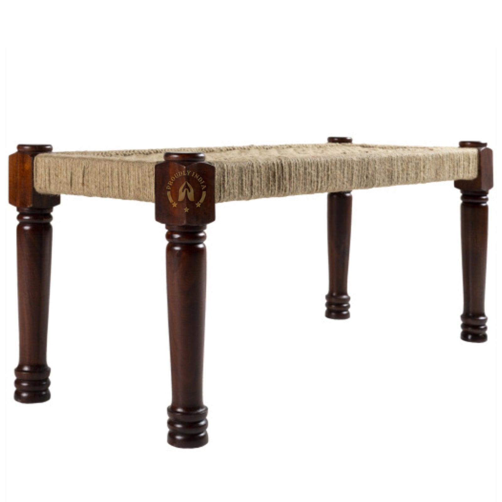 Modern Style Jute and Wood Bench