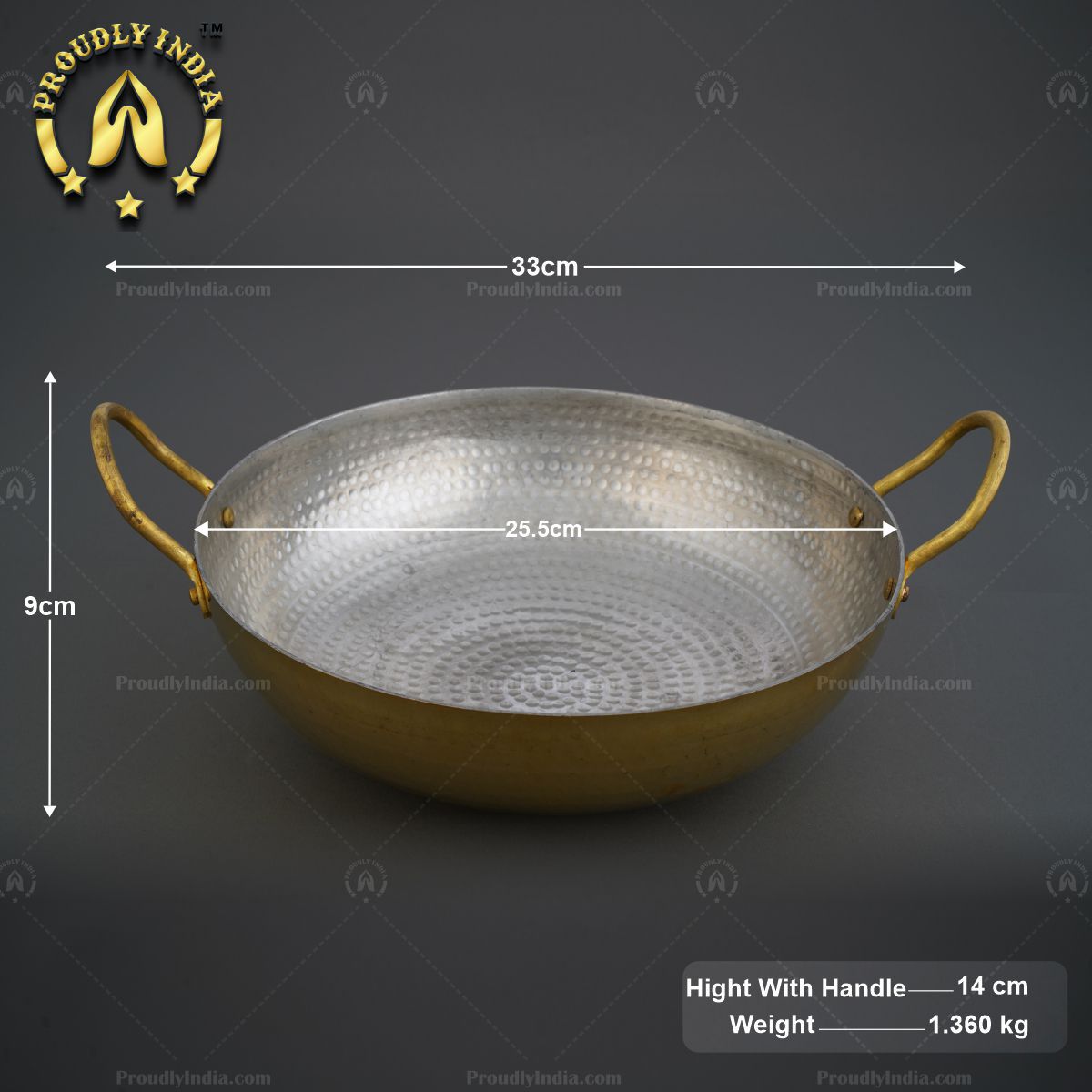Brass 12" Classic Deep Kadhai With Tin Coating