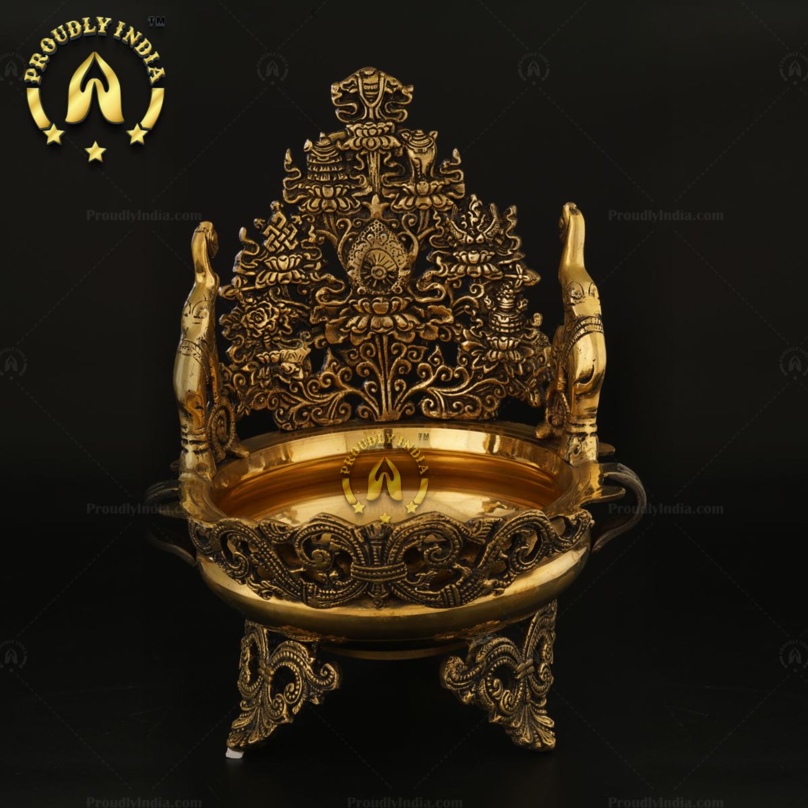 Tibetan Buddhist Ashtamangala Urli In Brass.