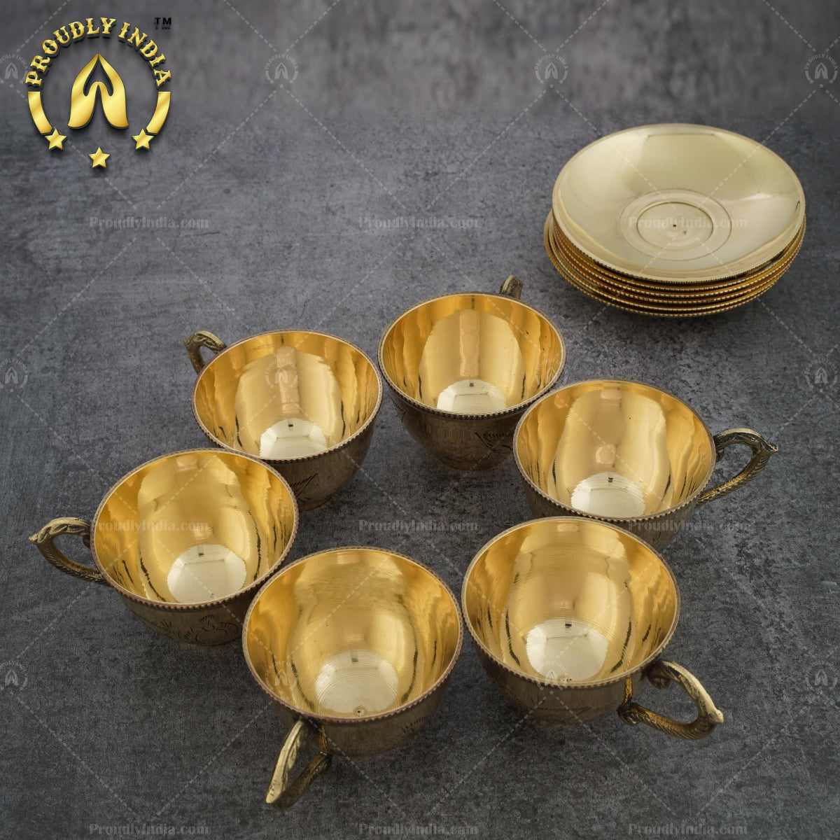 Set of 6 Brass Cup And Saucers