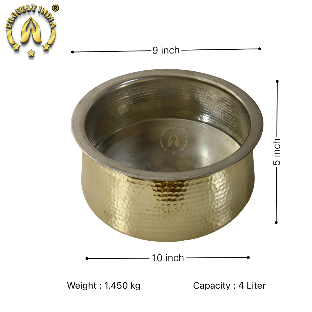 4 Liter Brass Biriyani Handi with Brass Serving Bowl Set and Ladle