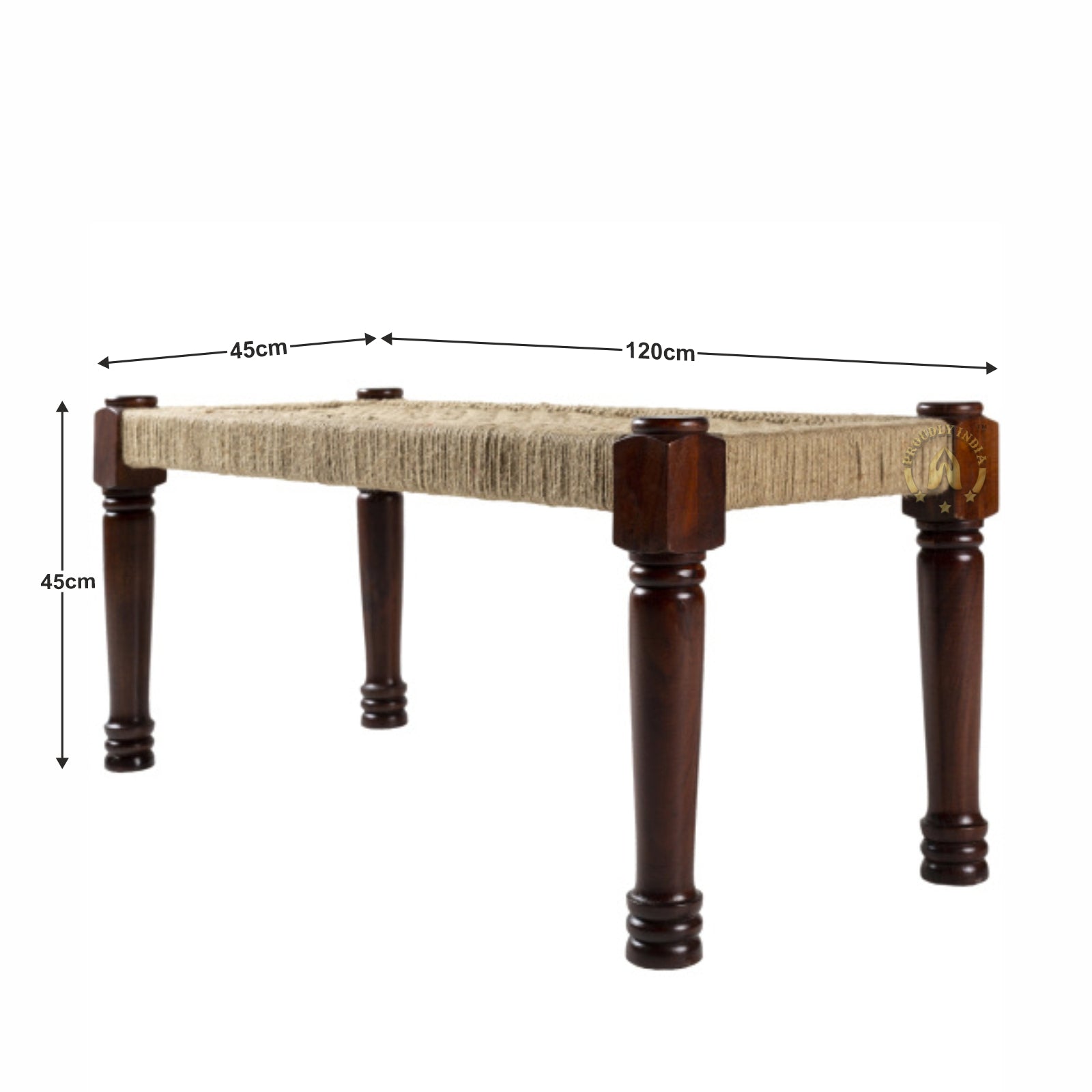 Modern Style Jute and Wood Bench
