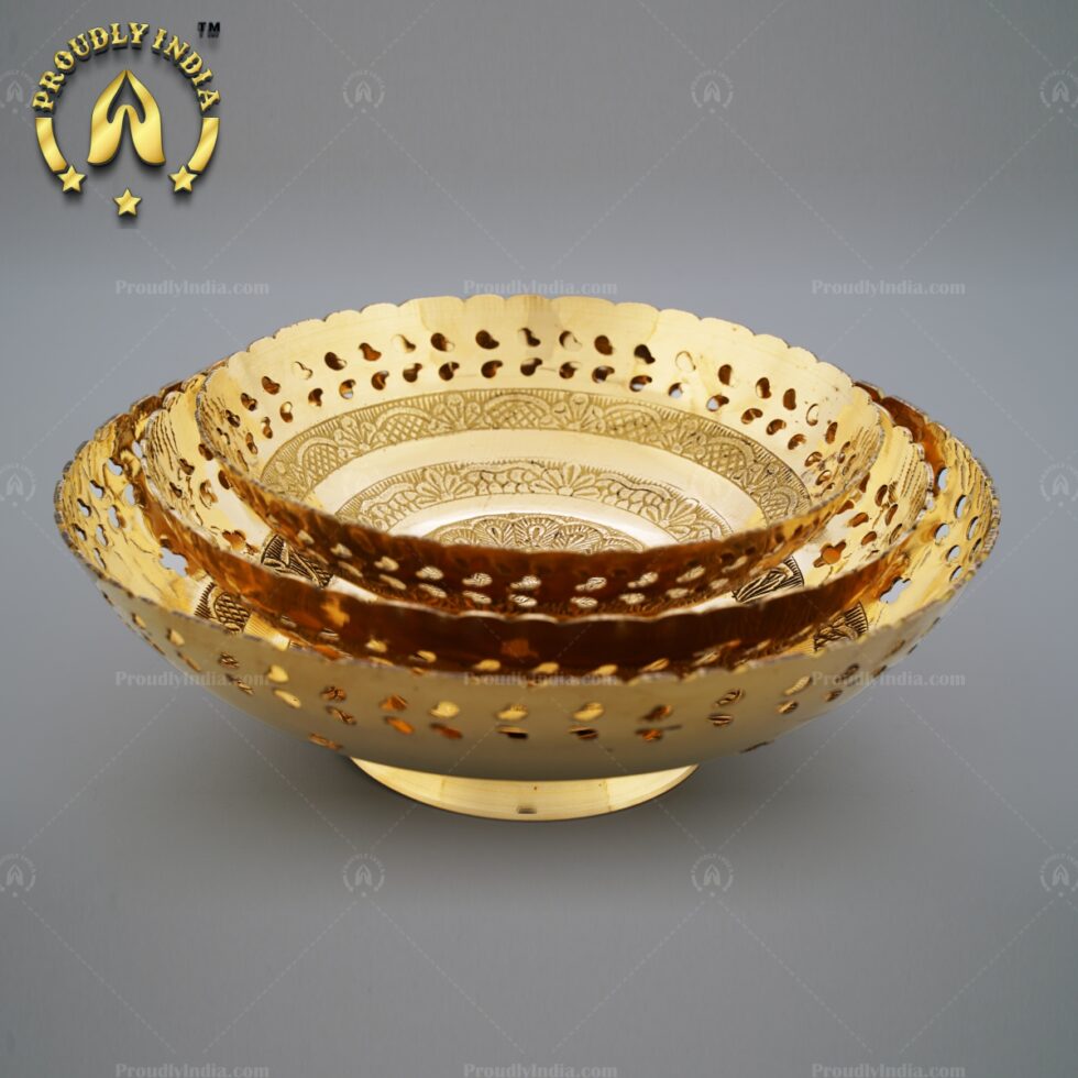 Set Of 3 Brass Decorative Fruit Basket