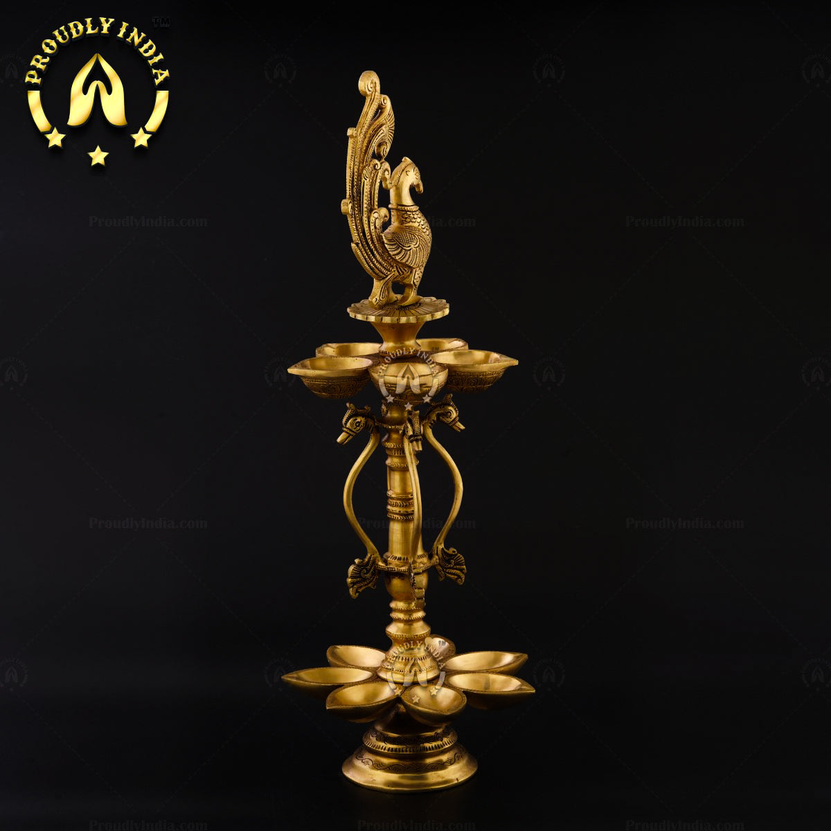 Traditional Brass Handmade Twelve-Wick Peacock Lamp with Stand Set of 2