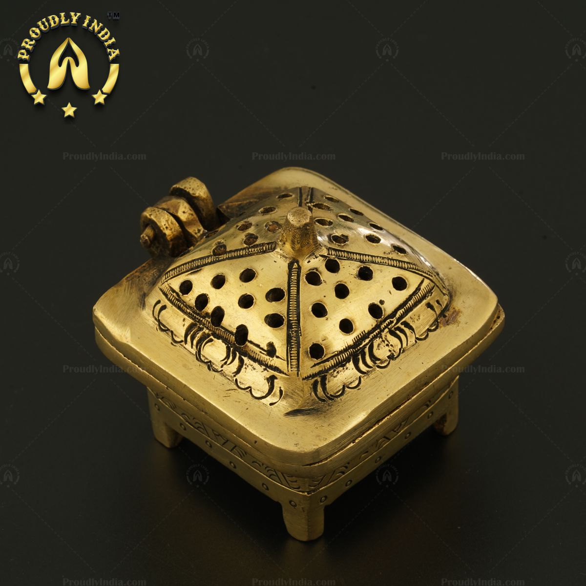 Handcrafted Brass Incense Burner Of Small Size, Trinket Box