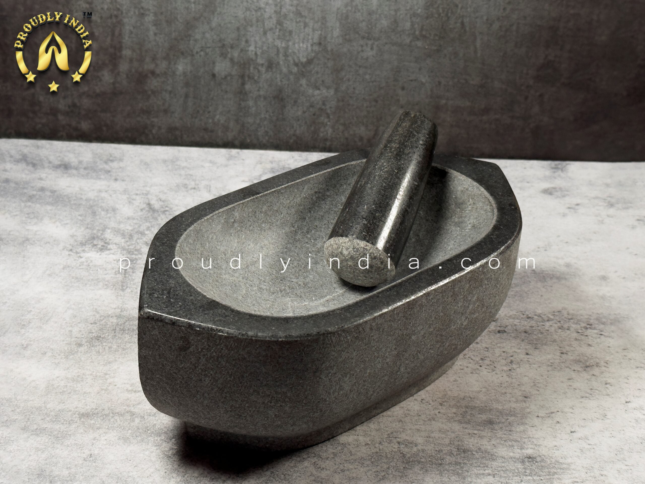 Big Black Granite Ayurvedic Herb Masher | Big Kalvam