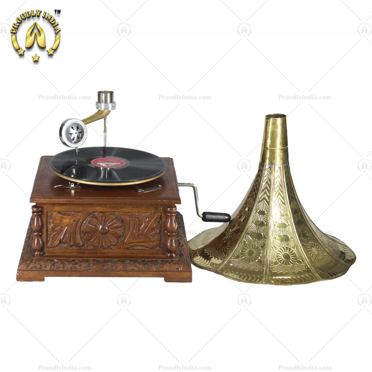 Walnut HMV Gramophone With Tapered Pillar Base and Horn