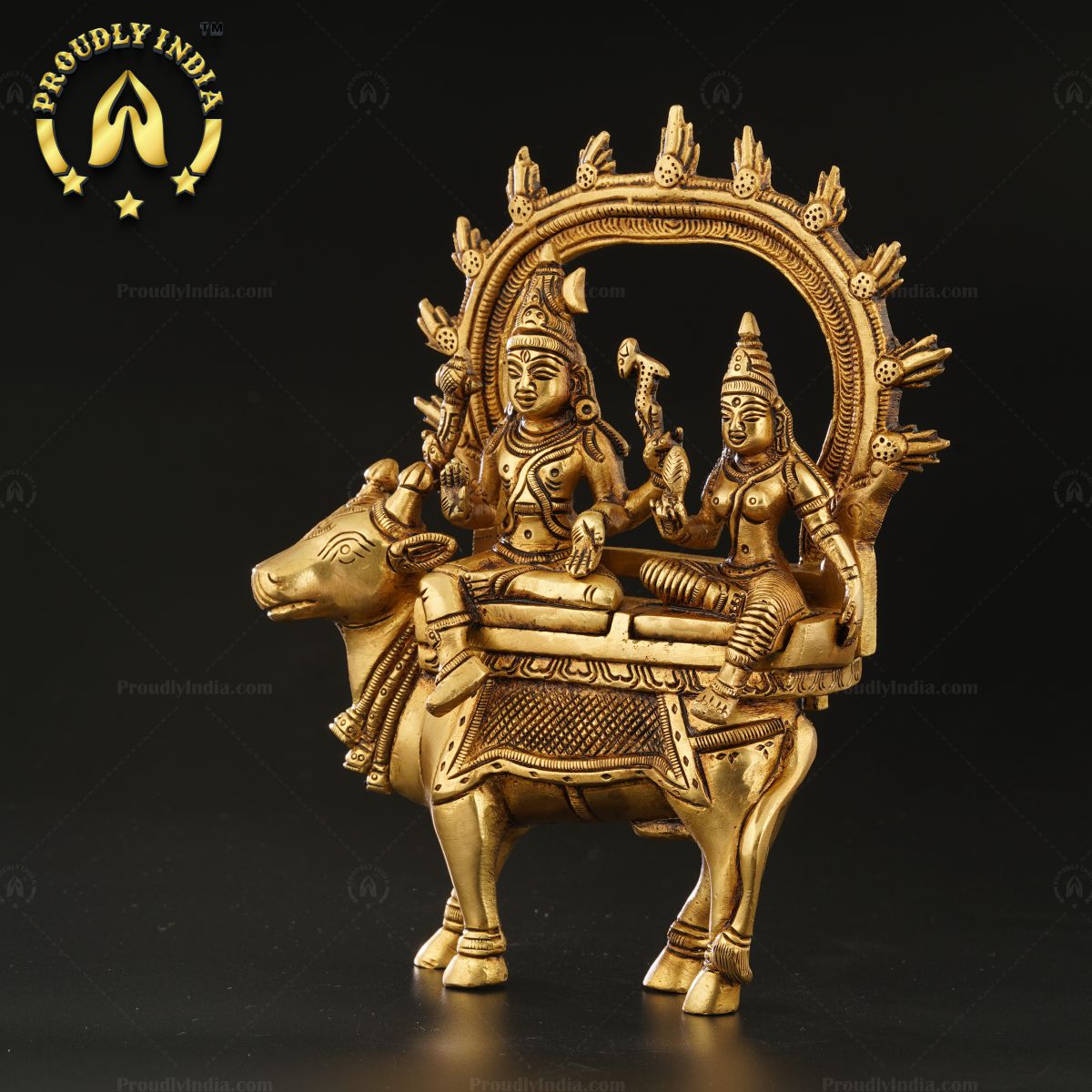 7.5" Brass Shiv Parvati Statue on Nandi