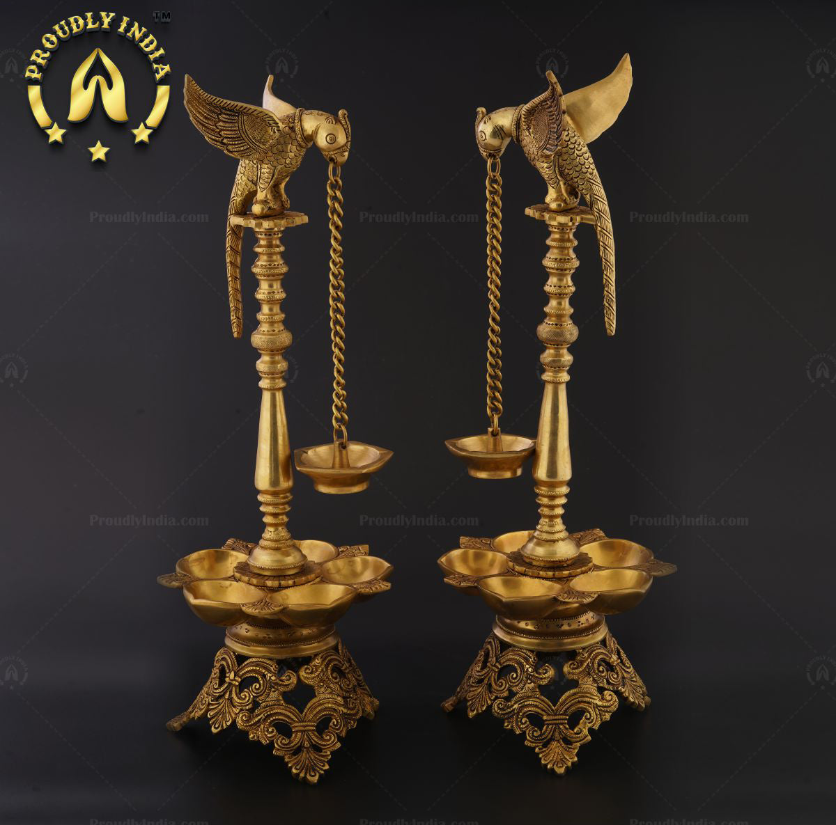 Traditional Brass Parrot Bird Diya Stand Pair Set of 2