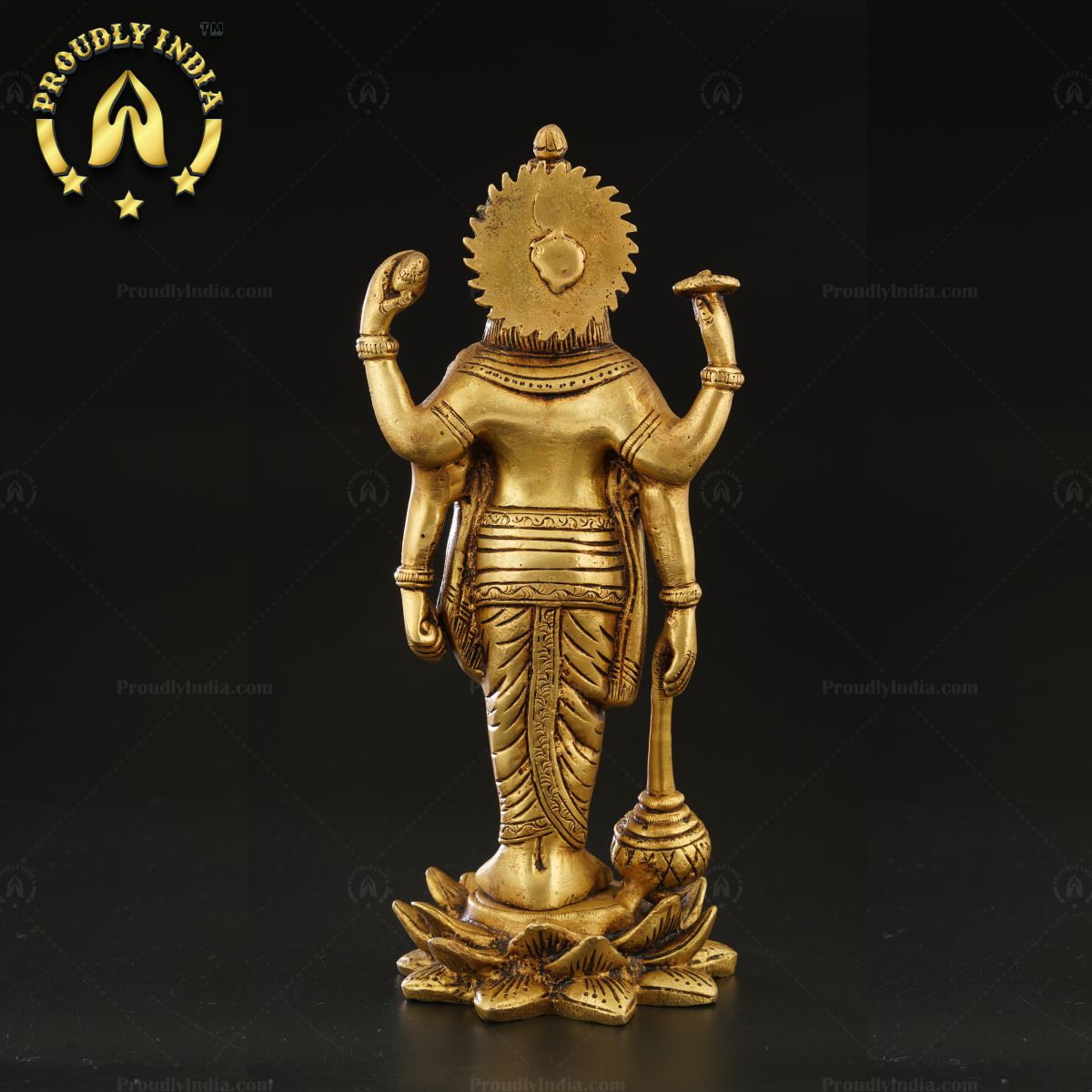 Brass Lord Bhagwan Vishnu Narayan Idol Holding Gada On Lotus Statue
