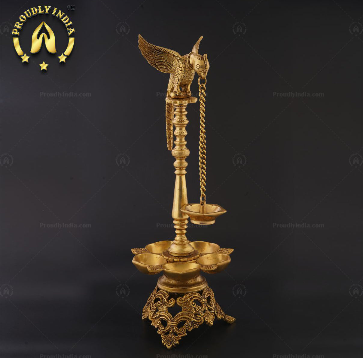 Traditional Brass Parrot Bird Diya Stand Pair Set of 2