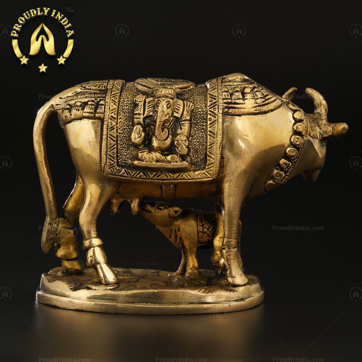 Brass Handcrafted Kamadhenu Cow And Calf Statue