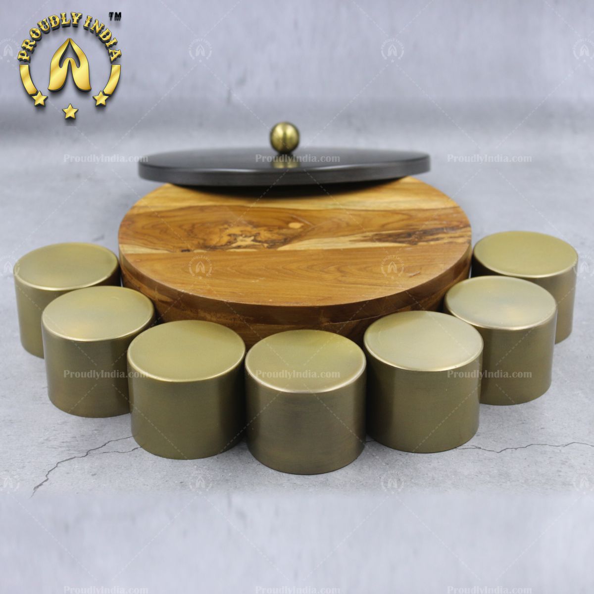 Wooden Masala Box With Metal Lid