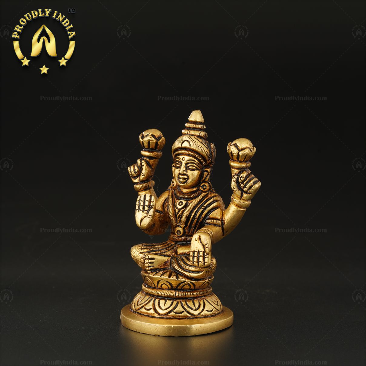 Traditional Brass Goddess Lakshmi Sitting On Lotus Statue