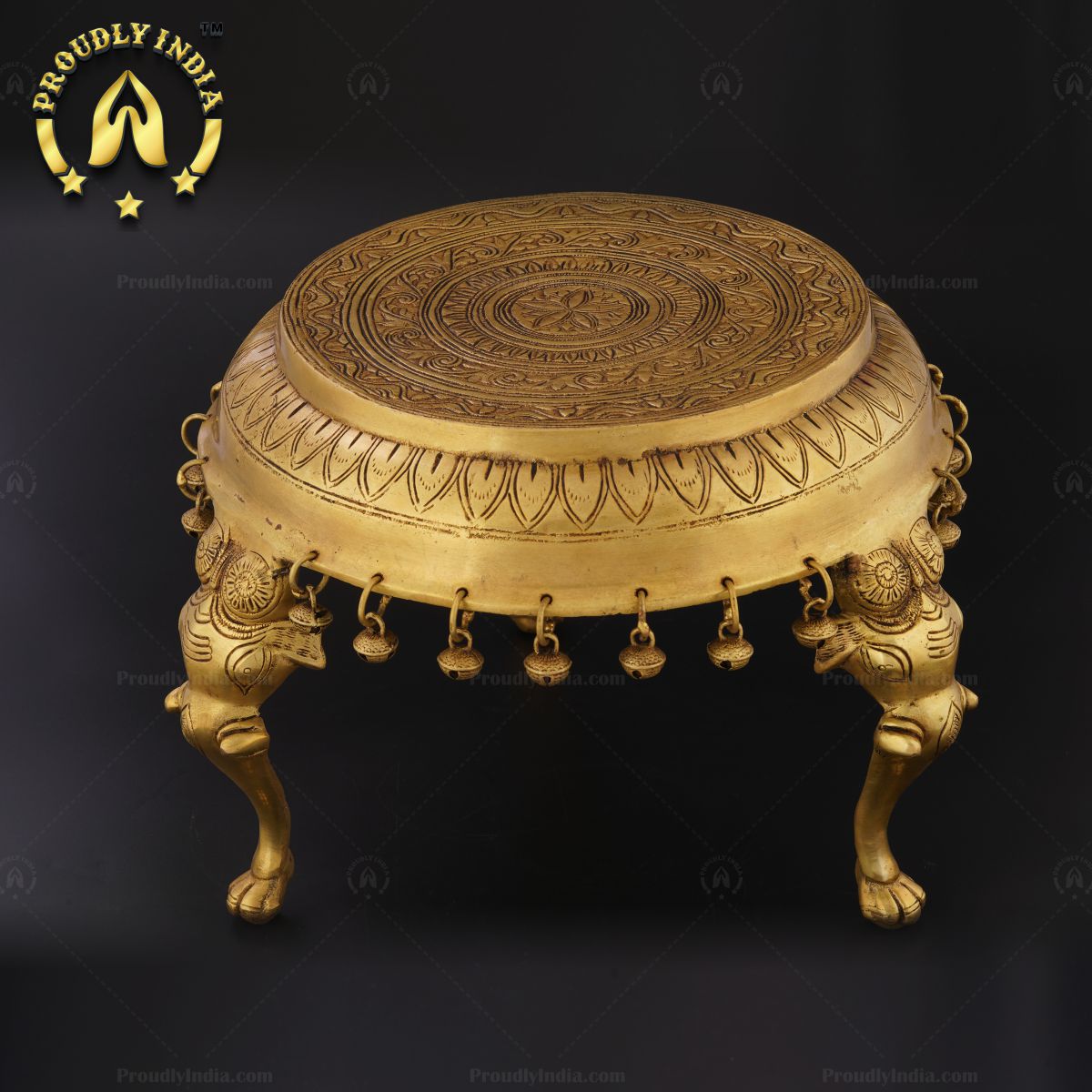 Brass Three Elephant Legs And Bells Chowki