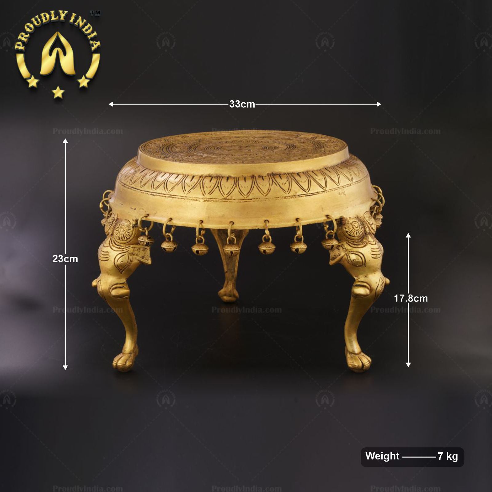 Brass Three Elephant Legs And Bells Chowki