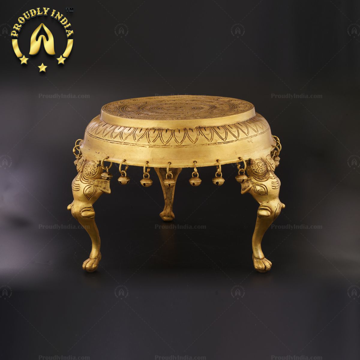 Brass Three Elephant Legs And Bells Chowki