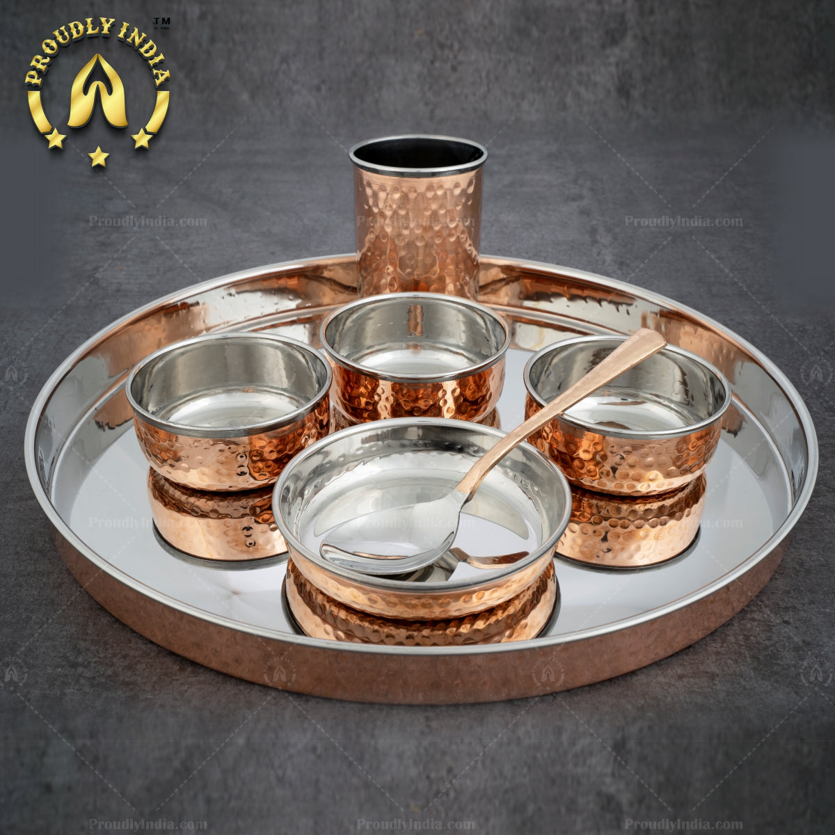 Hammered Copper Dinner Thali Set