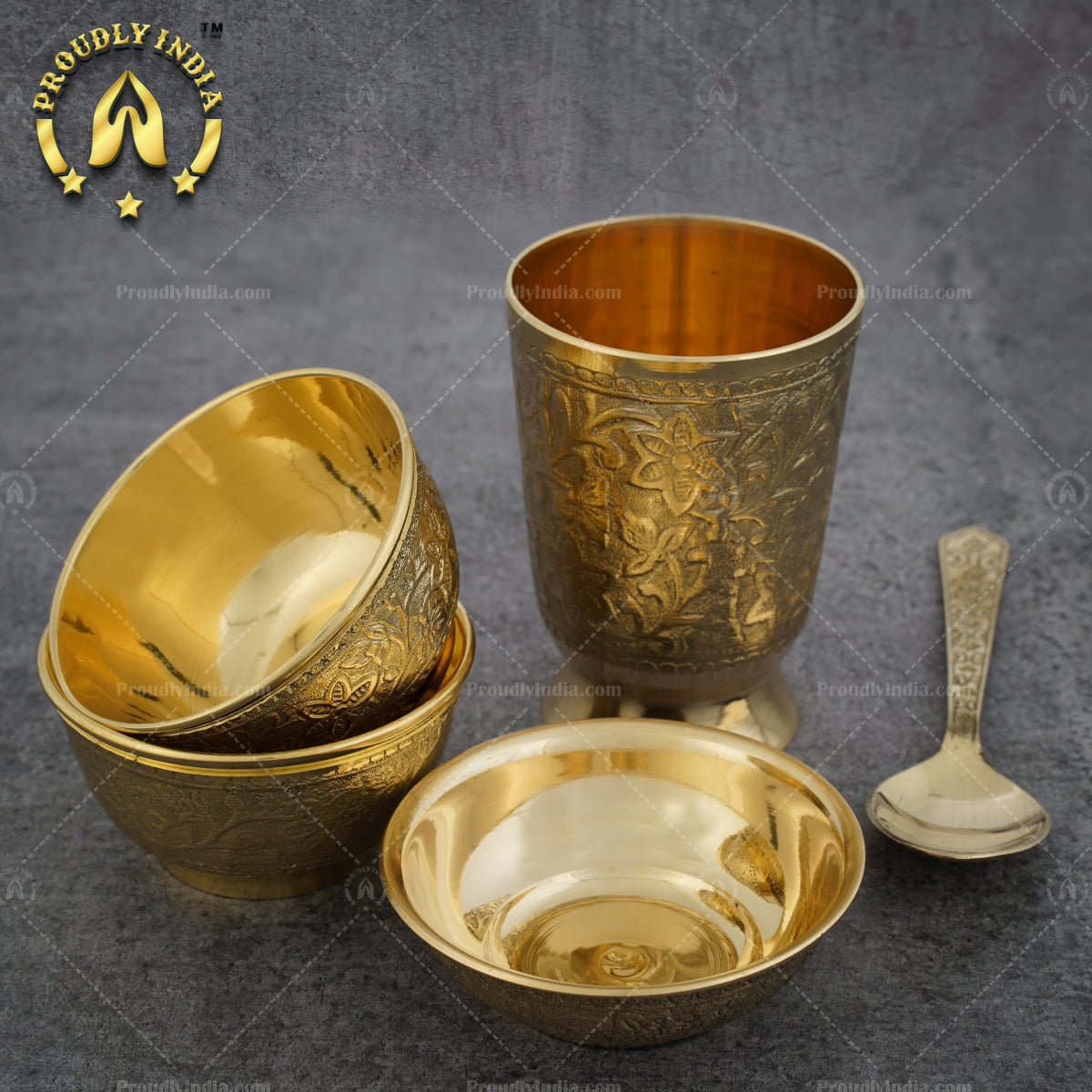 Brass Etched Dinner Thali Set