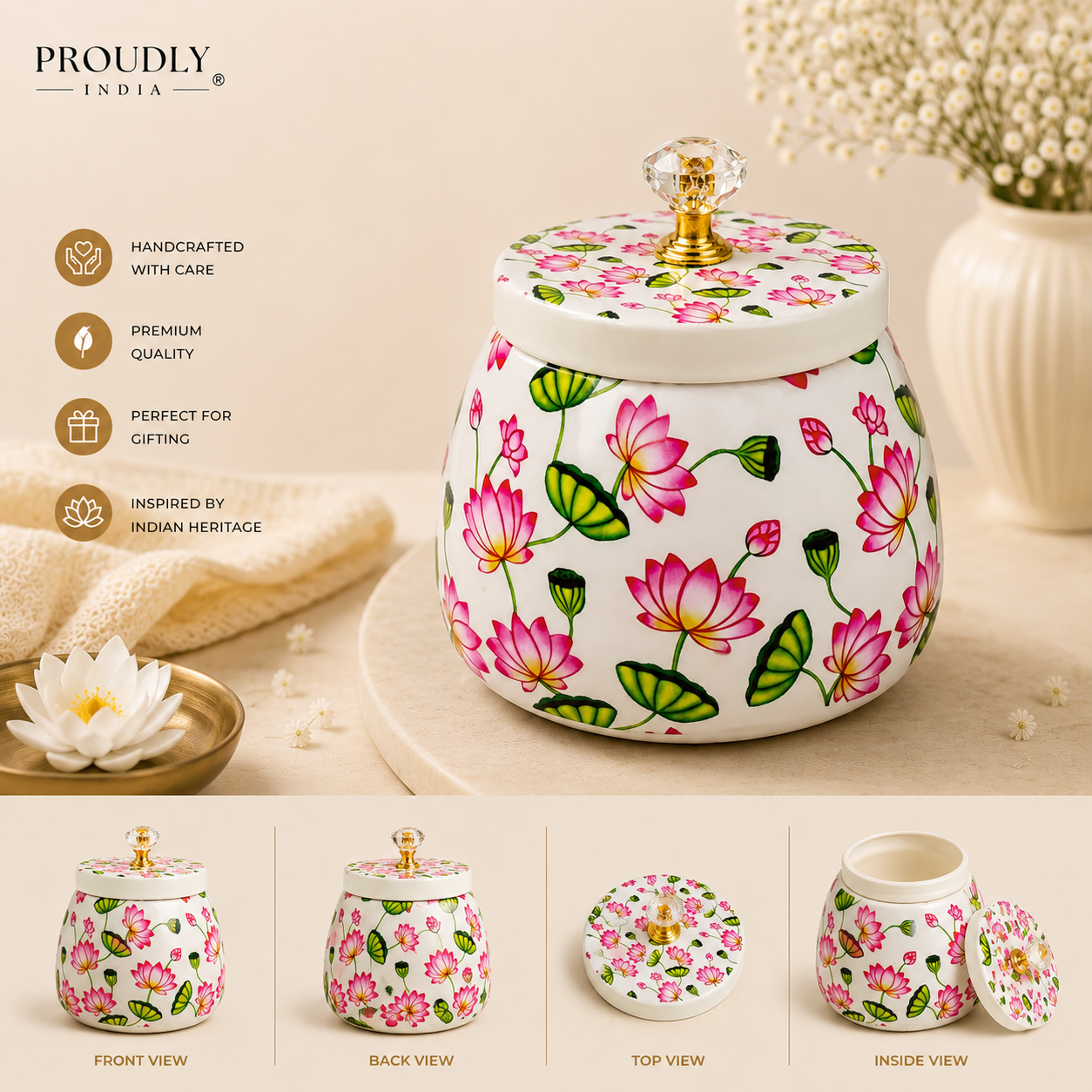 5" White Floral Pichwai Jar ( Set of 25 )