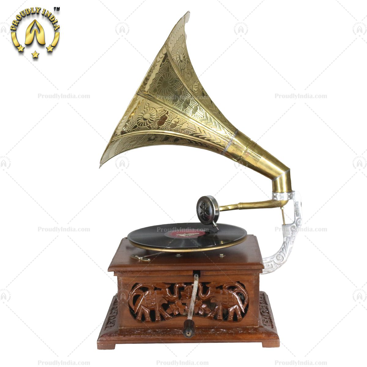 His Master Voice Elephant Carved Box Gramophone With Horn