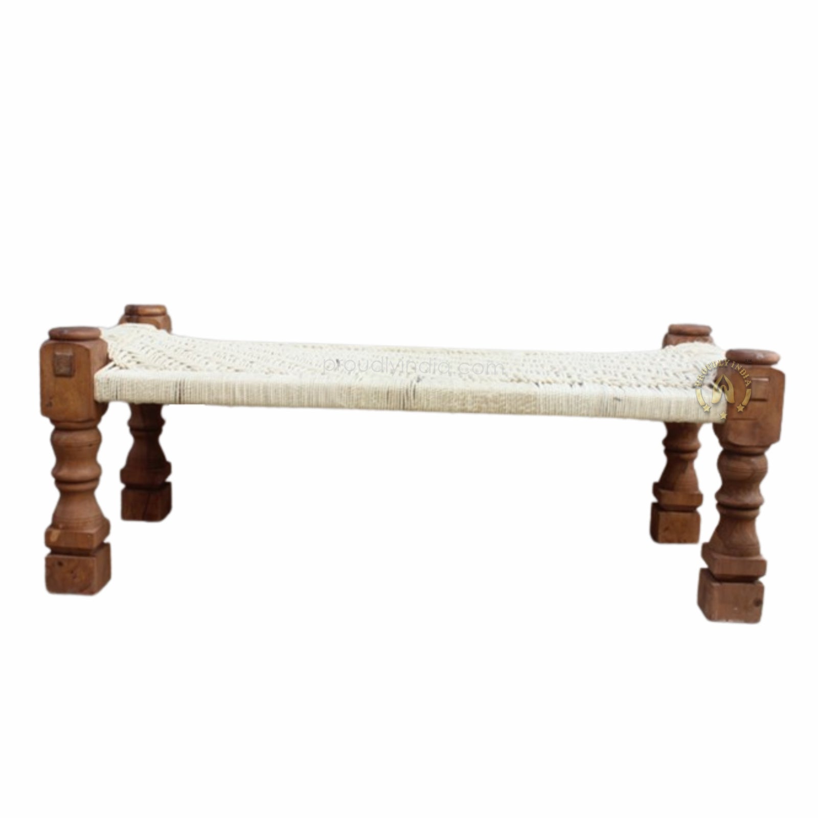 Leg Carved Classy White Wooden Bench