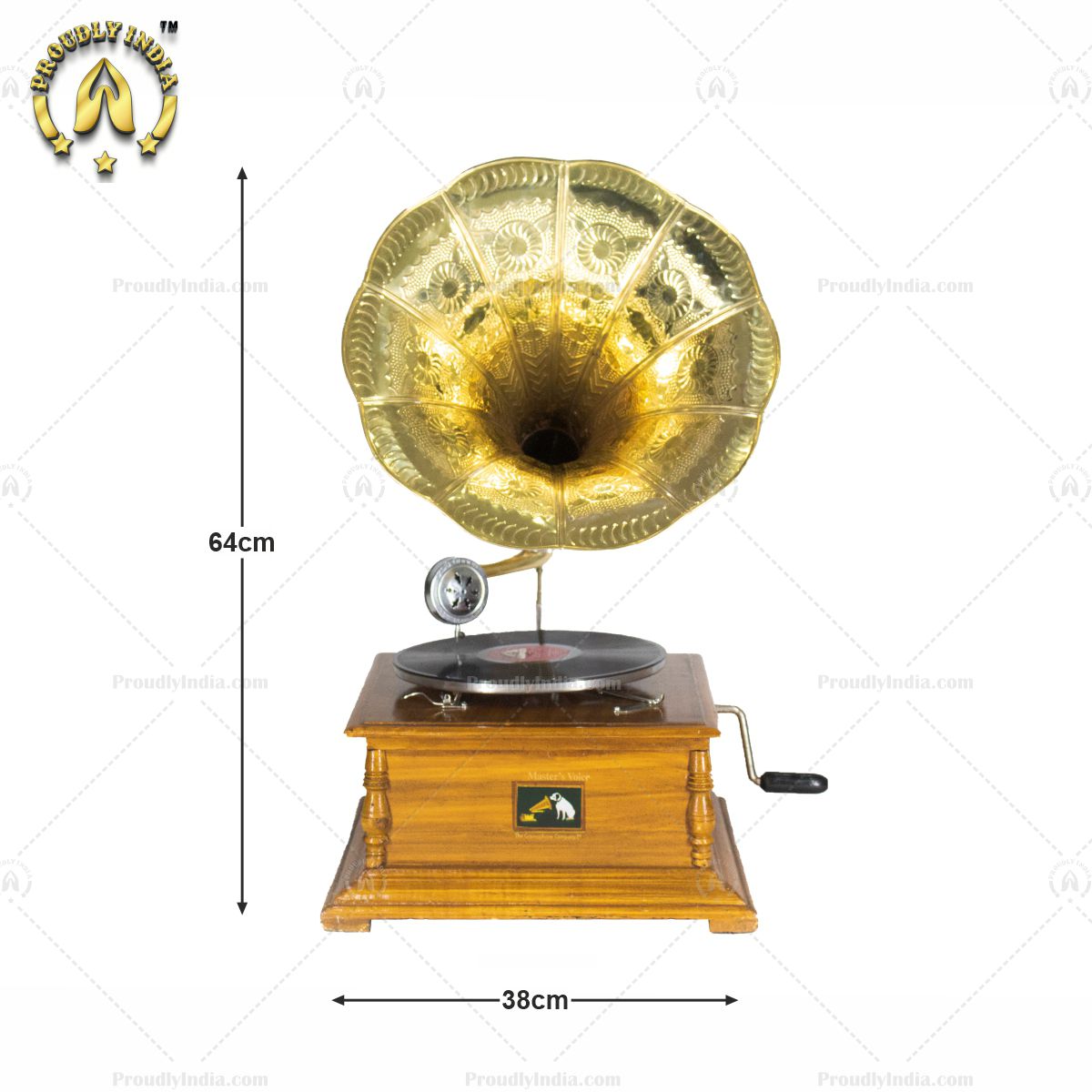 Retro Music Player Gramophone Oak Finish With Horn