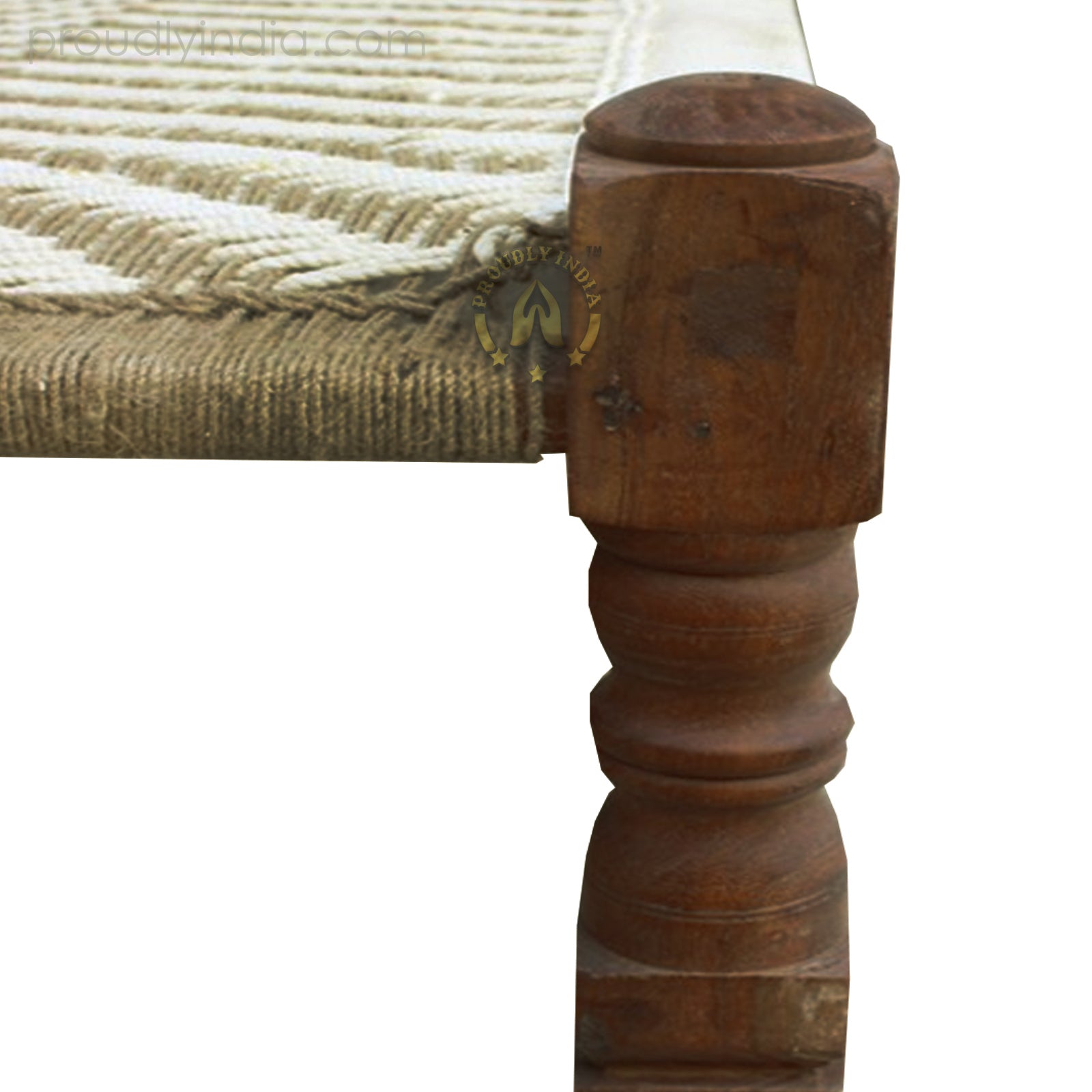 Leg Carved White Beige Manjhi Charpai Outdoor