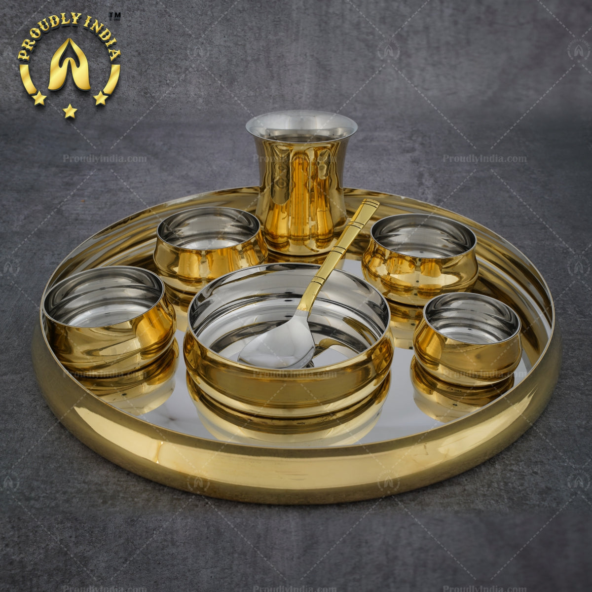 Brass Polished Dinner Thali Set