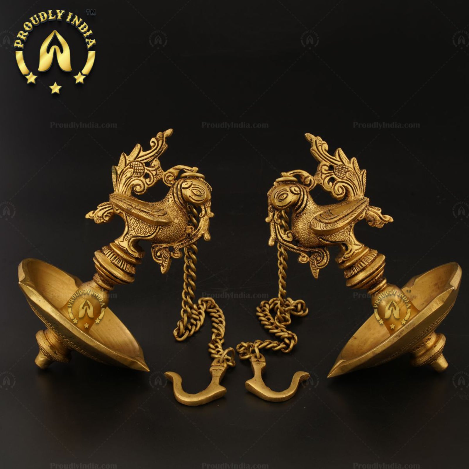 Set of 2 Brass Peacock wall Hanging Oil Lamp.
