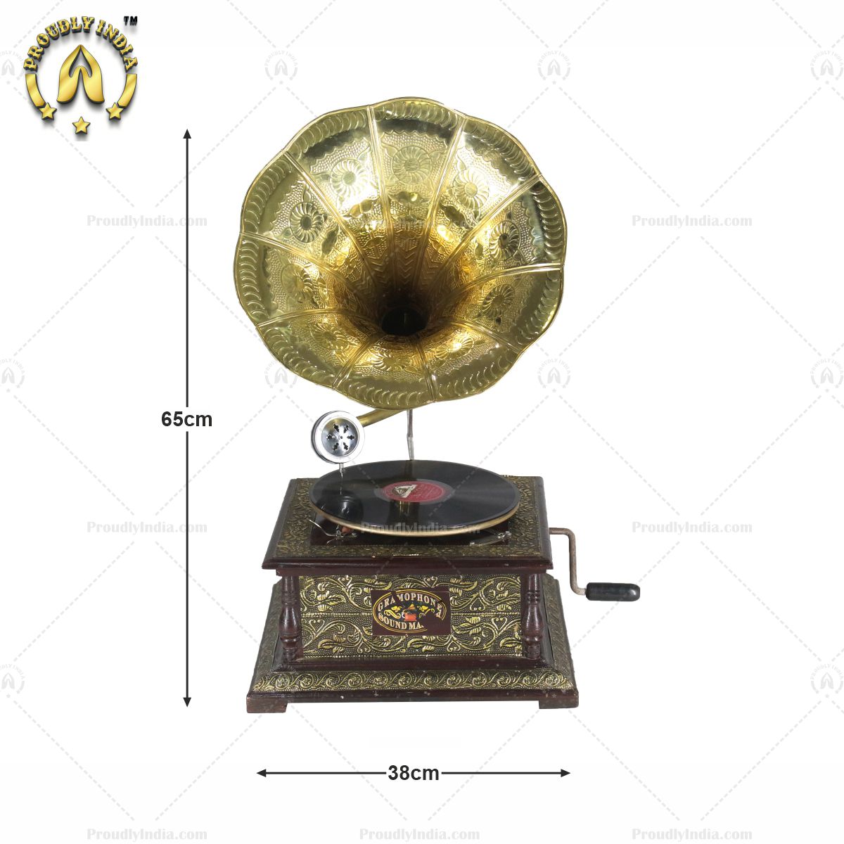 Vintage Music Player With Brass Engraved Horn