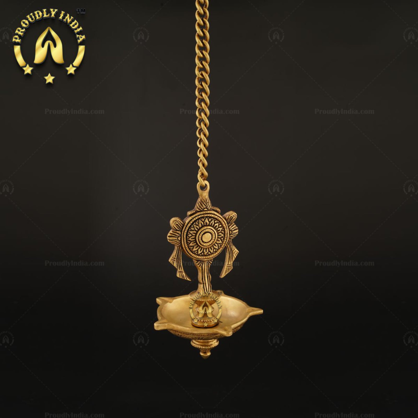 Traditional Brass Wall Hanging 5 Wicks Sangu Chakra Diya.
