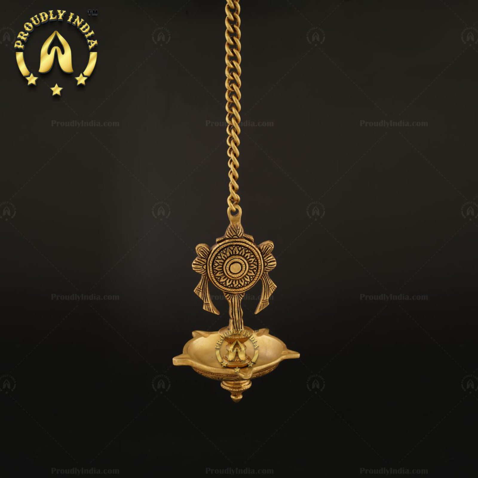Traditional Brass Wall Hanging 5 Wicks Sangu Chakra Diya.