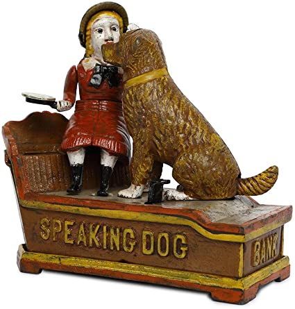 Iron Made Antique Style Speaking Dog Money Piggy Bank