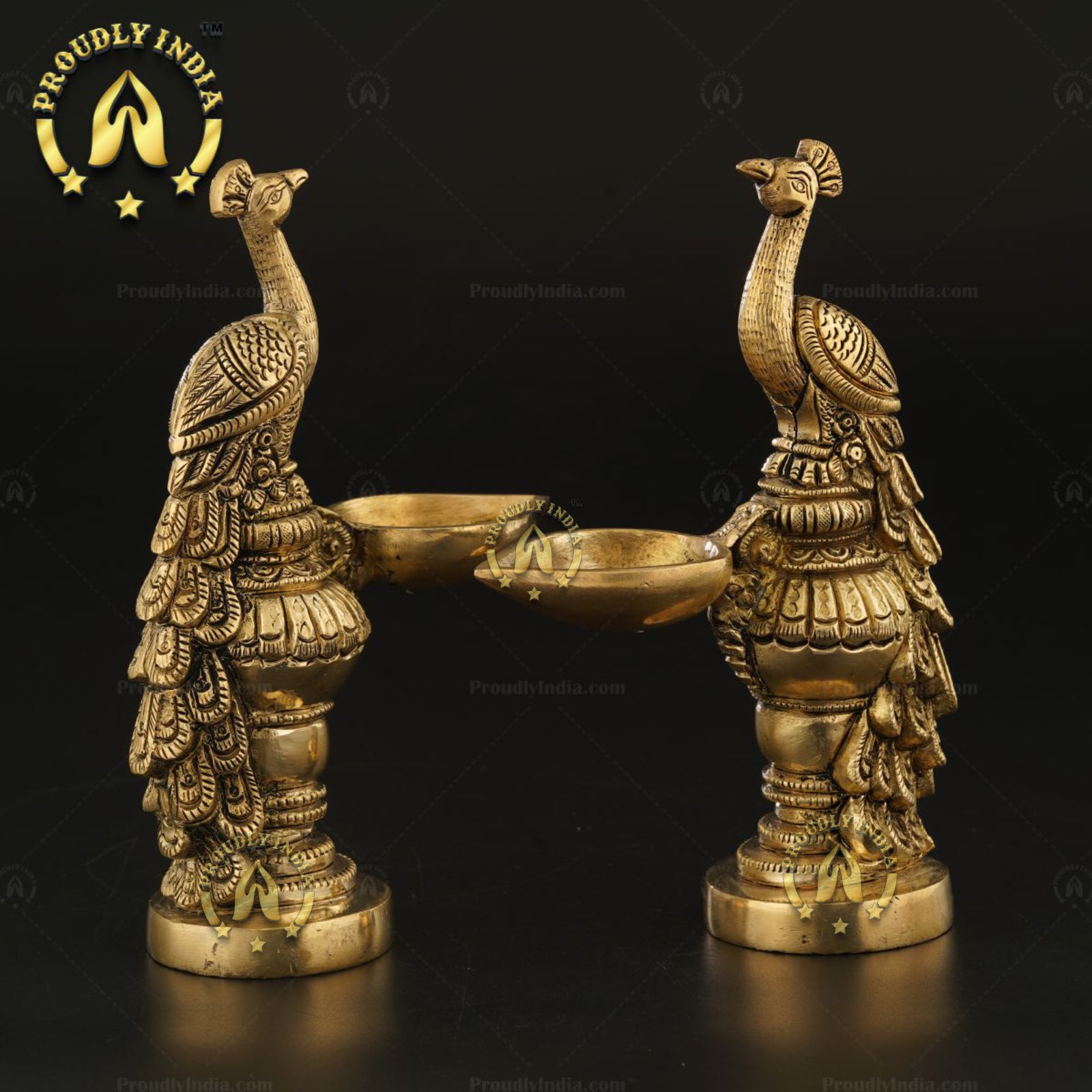 Buy Traditional Brass Handmade Peacock Shape Diya Set