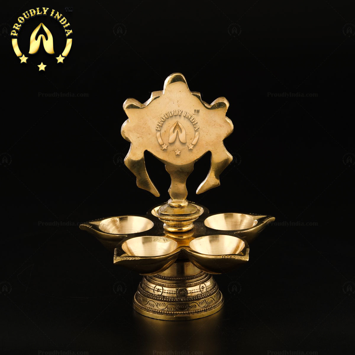 Set of 2 Brass Shank Chakra 5 Wicks Oil Lamp